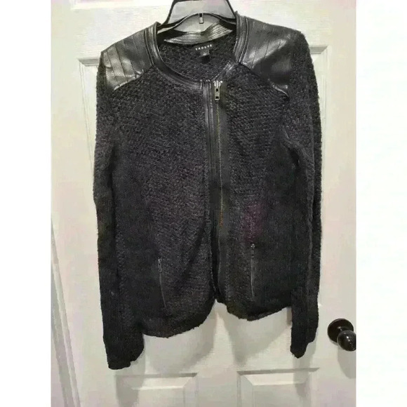 Trouve Sweater Moto Jacket Faux Leather Size LARGE - Picture 4 of 12